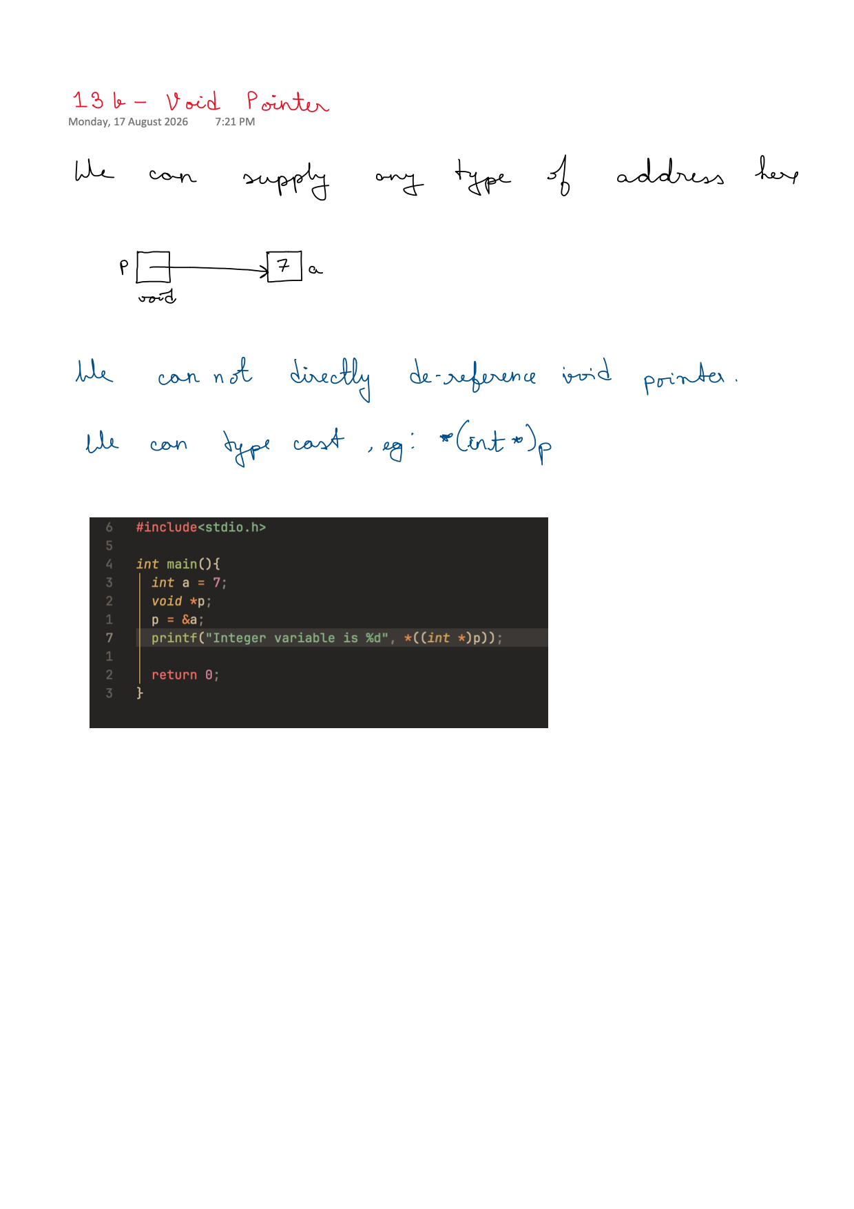 First page of C Programming 13b – Void Pointers notes