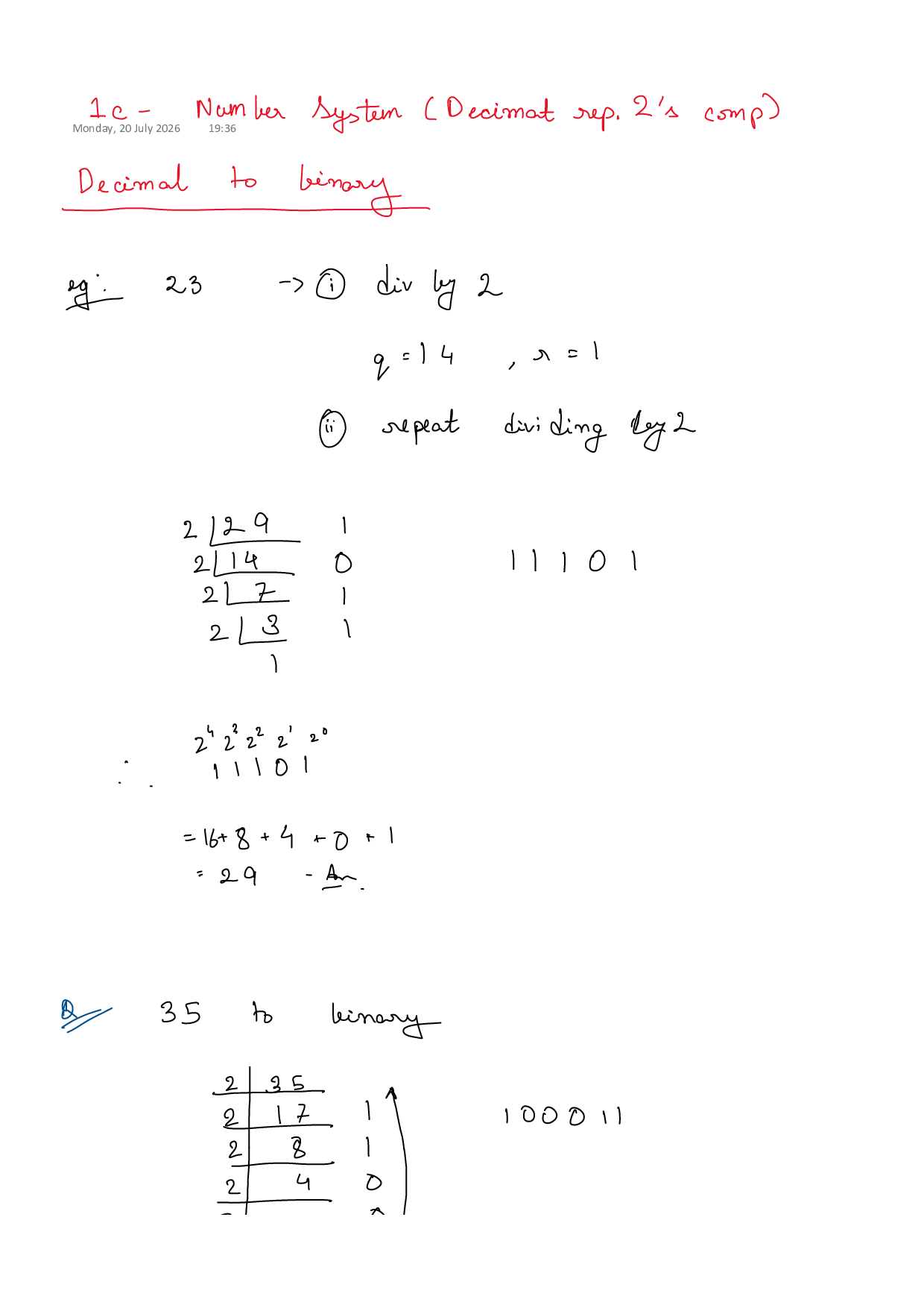 First page of C Programming 1c – Number System 1 notes