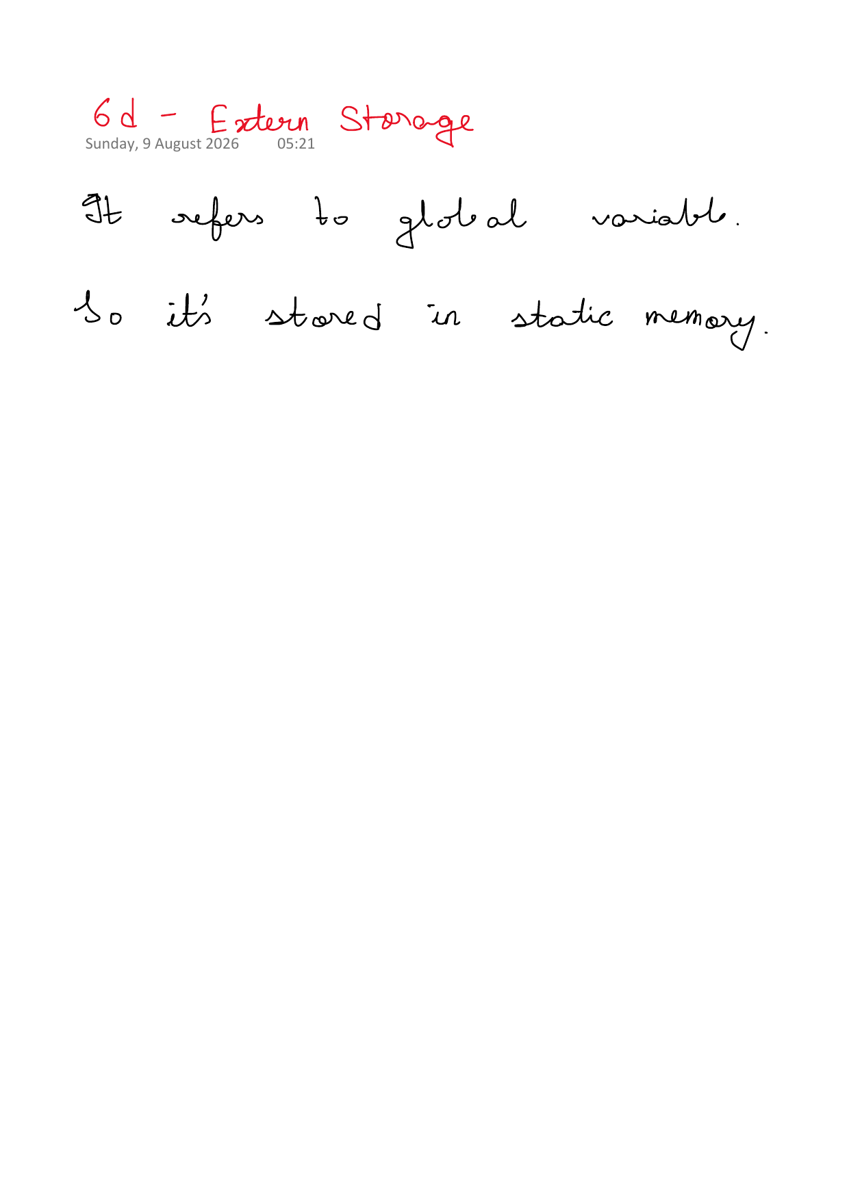 First page of C Programming 6d – Extern Storage Class notes